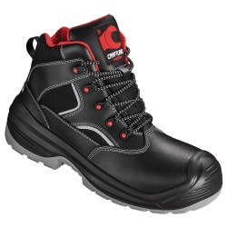 1 Paar CRAFTLAND Schnürstiefel aus Leder in Schwarz/Rot, EN ISO 20345:2011 S3 SRC zertifiziert