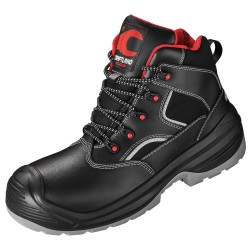 1 Paar CRAFTLAND Schnürstiefel aus Leder in Schwarz/Rot, EN ISO 20345:2011 S3 SRC zertifiziert