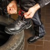 1 Paar CRAFTLAND Schnürstiefel aus Leder in Schwarz/Rot, EN ISO 20345:2011 S3 SRC zertifiziert
