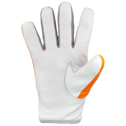 60 Paar GROEDEN ELYSEE® Handschuhe aus Schafsleder und Polyester in Hi-Vis Orange/Silber-Grau, CAT 2