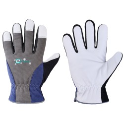 60 Paar SAALBACH ELYSEE® Handschuhe aus Schafsleder und Polyester in Blau/Grau/Natur, Kategorie 2