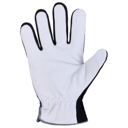 60 Paar SAALBACH ELYSEE® Handschuhe aus Schafsleder und Polyester in Blau/Grau/Natur, Kategorie 2