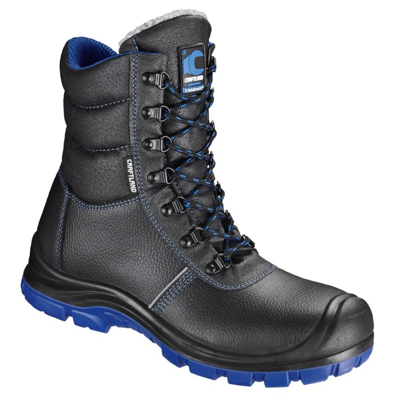 1 Paar CRAFTLAND Winterschnürstiefel aus schwarzem und blauen Leder, EN ISO 20345 S3 SRC, ideal für den Winter
