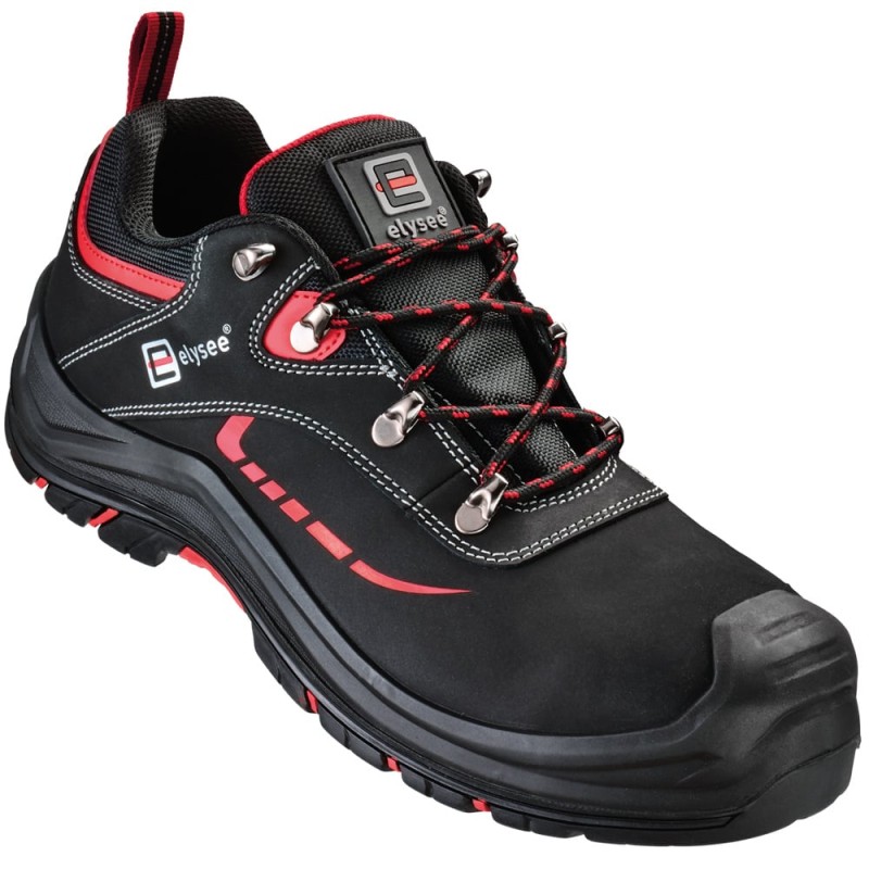 1 Paar Elysee Halbschuhe S3 HRO SR FO aus schwarzem und rotem Material