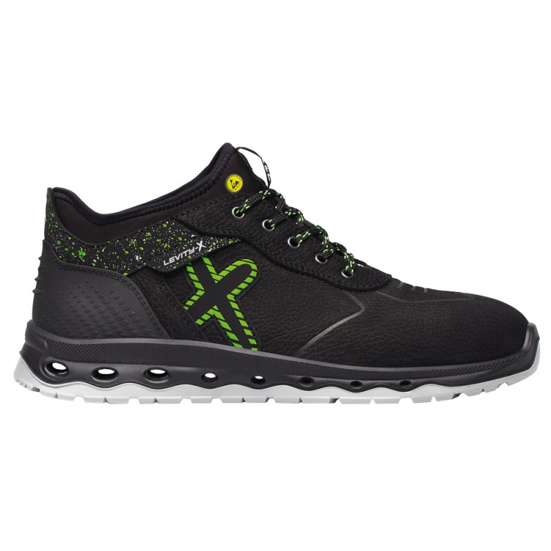 1 Paar Levity-X Halbschuhe S3 ESD Schwarz/Grün EN ISO 20345 SRC
