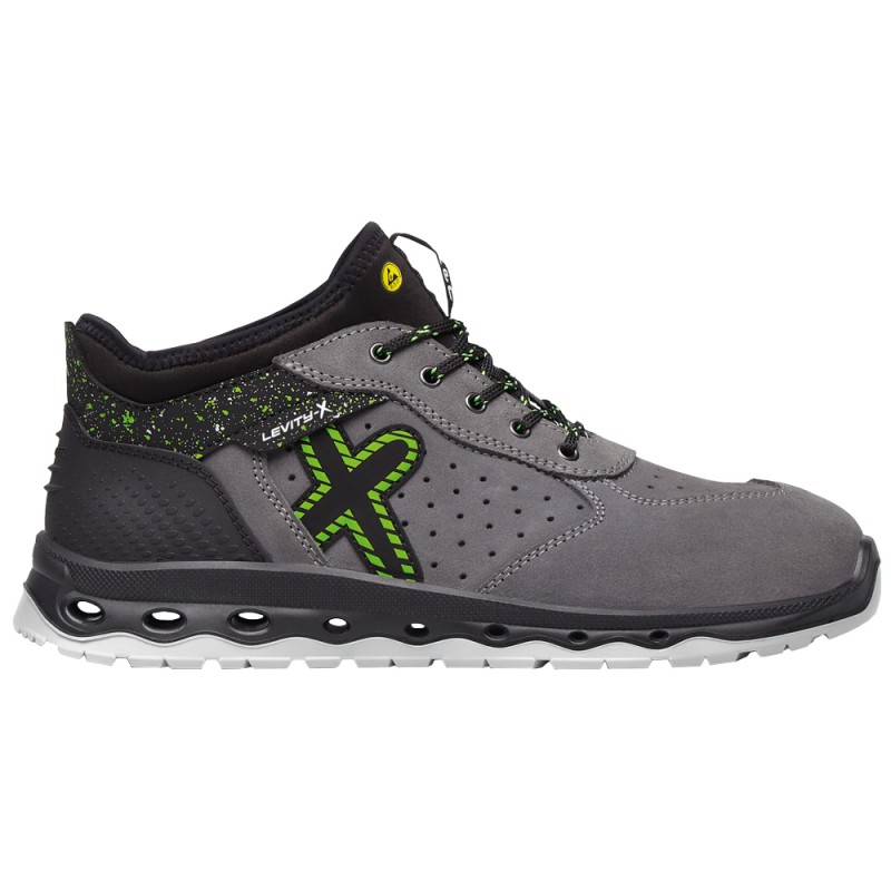 1 Paar NEPTUNE S1P Halbschuhe aus LEVITY-X in Grau/Grün, EN ISO 20345 S1P SRC ESD zertifiziert