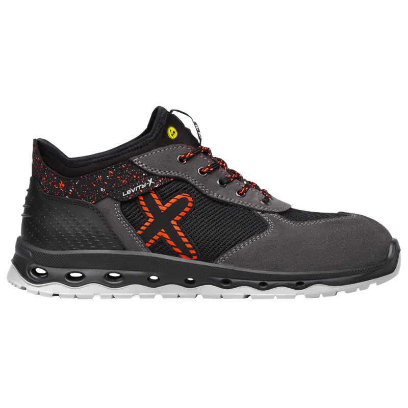 1 Paar Levity-X Halbschuhe EN ISO 20345 S1P SRC ESD aus schwarzem und orangefarbenem Material