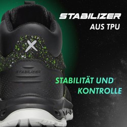 1 Paar Levity-X Schnürstiefel S3 ESD Schwarz/Grün EN ISO 20345 SRC, rutschfest und sicherheitszertifiziert