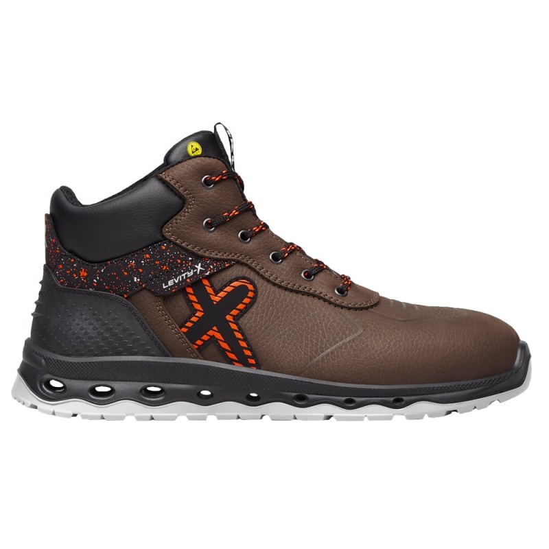 1 Paar Levity-X Schnürstiefel EN ISO 20345 S3 SRC ESD aus braunem und orangefarbenem Material