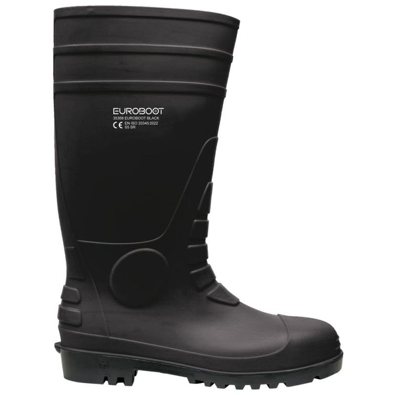 1 Paar Euroboot S5 SR PVC-Stiefel, schwarz, rutschfest, mit Schutzklasse EN ISO 20345 für maximale Sicherheit