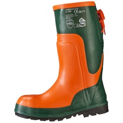 1 Paar ULME Waldarbeiterstiefel EN ISO 20345 SB E, EN ISO 17249 KL3, orange/grün, rutschfeste Sohle