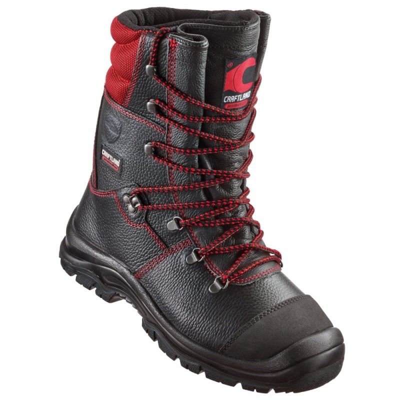 1 Paar Zeder Forst-Schnürstiefel Craftland® aus schwarzem und rotem Leder, EN ISO 17249 S2 FO, WR, CR, CI, HRO, SRA