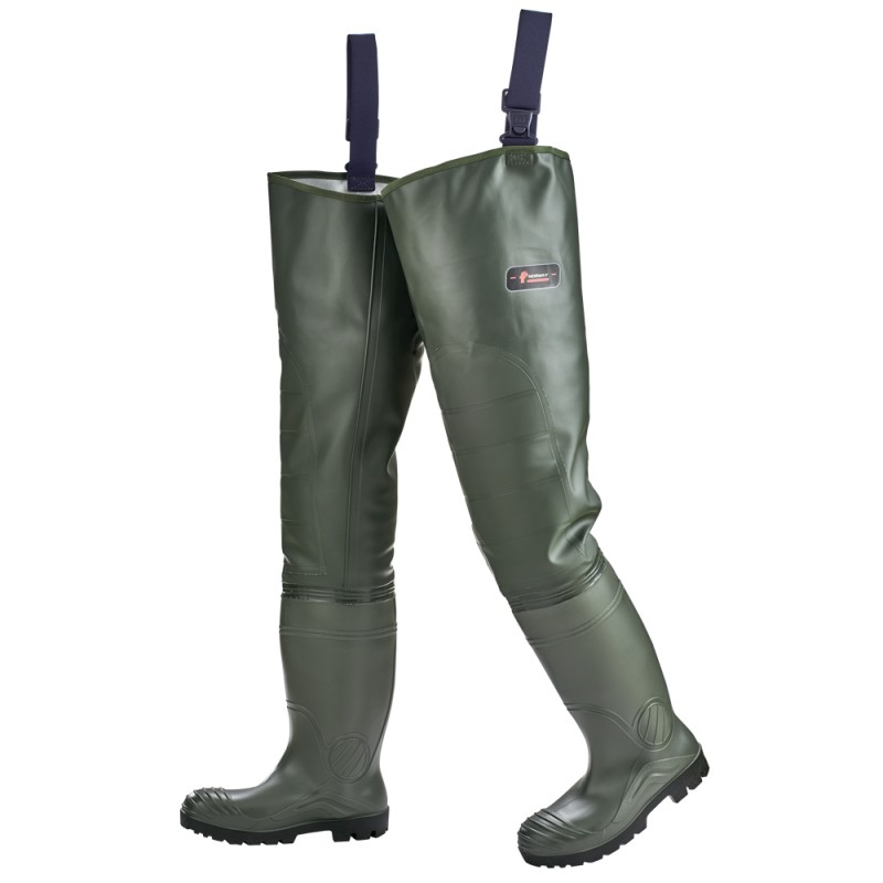 1 Paar Norway S5 Seestiefel Premium aus robustem Material mit Knieverstärkung in olivgrün, inkl Reparatur-Set
