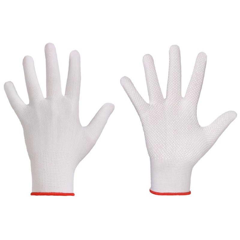 240 Paar WEIFANG STRONGHAND® Handschuhe aus Polyester mit Vinyl-Noppen, weiss, Kategorie 1