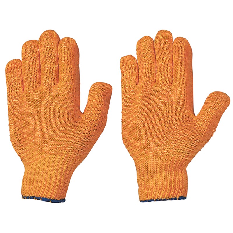 120 Paar CRISS-CROSS STRONGHAND® Handschuhe aus Polyacryl/Polyester mit transparenter, oranger Beschichtung, Kat 2