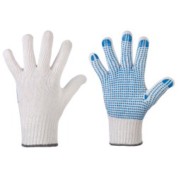 240 Paar KORLA STRONGHAND® Arbeitshandschuhe aus Baumwolle und Polyester mit Vinyl-Noppen in Weiss und Blau, Kat 2