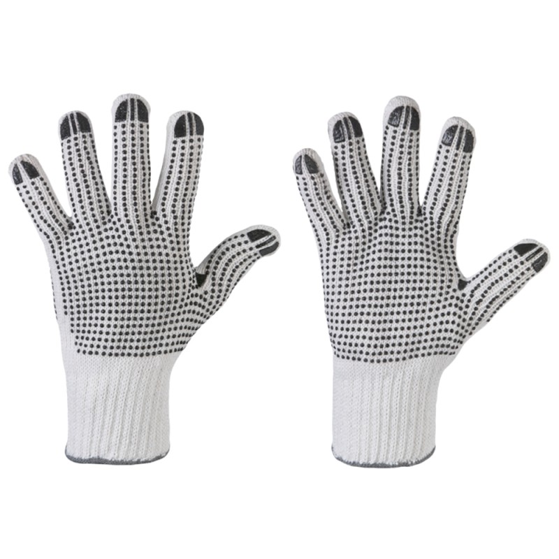 240 Paar TANTUNG STRONGHAND® Handschuhe aus Baumwolle und Polyester mit Vinyl-Noppen in Weiss/Schwarz, Kat 2