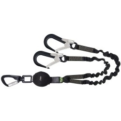 1 Stück Kratos Bandfalldämpfer elastisch mit 2 Gerüsthaken, 1,5 m lang, EN 355, sicherer Schutz bei Absturz