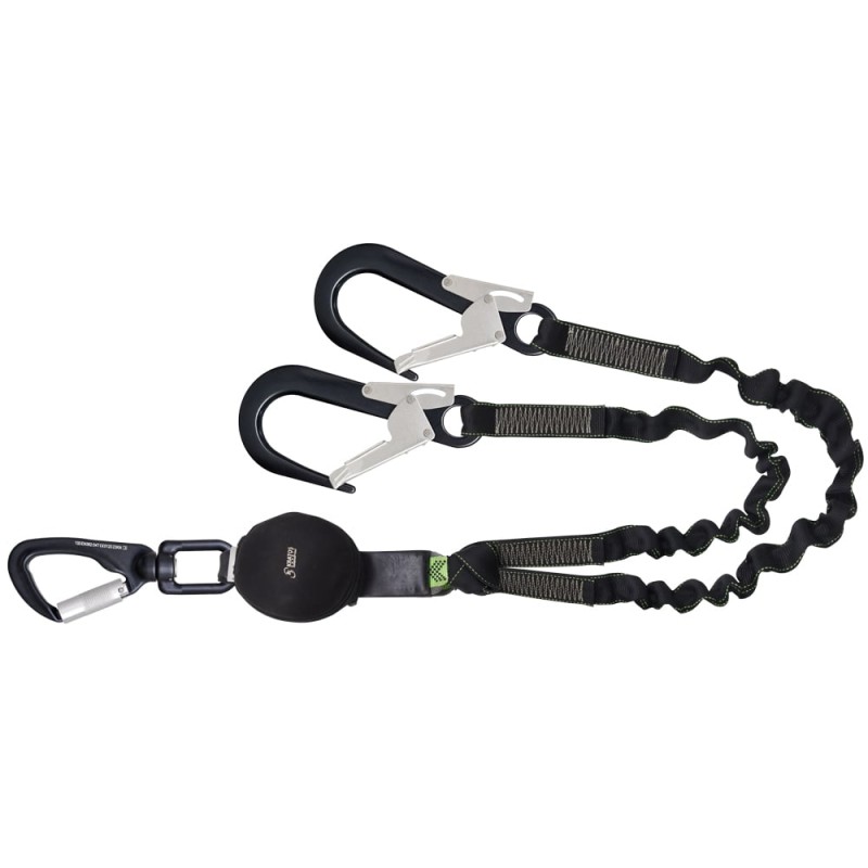 1 Stück Kratos Bandfalldämpfer elastisch mit 2 Gerüsthaken, 1,5 m lang, EN 355, sicherer Schutz bei Absturz