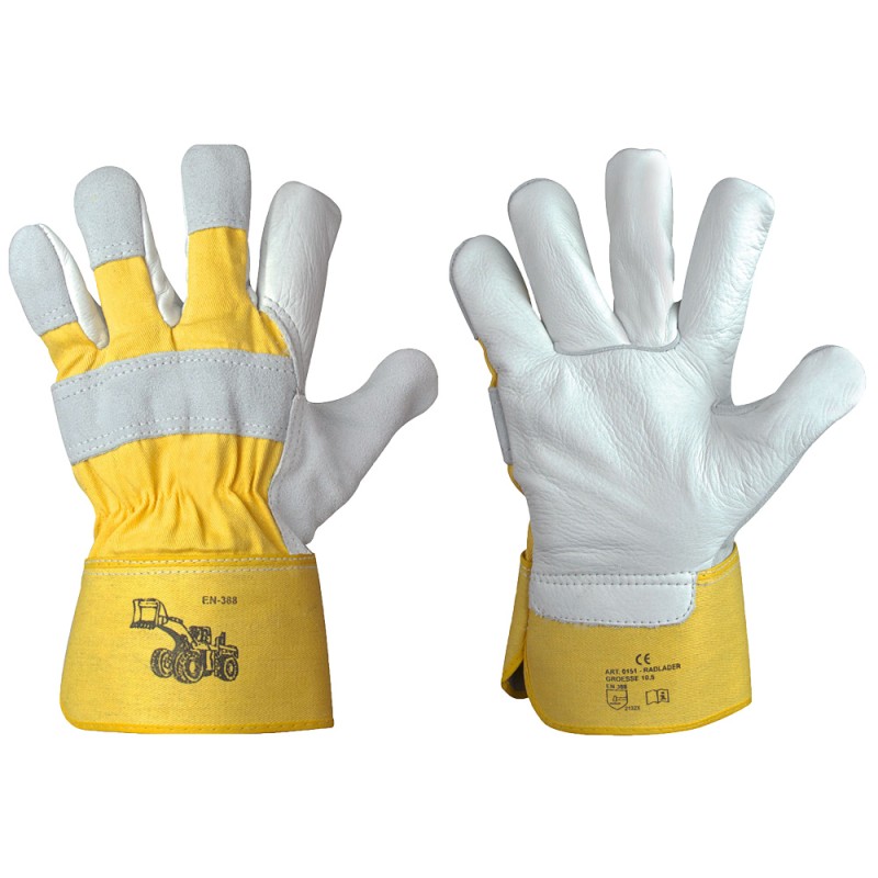 120 Paar Stronghand Radlader Handschuhe aus Rind-Vollleder und Spaltleder, natur/gelb, CAT 2