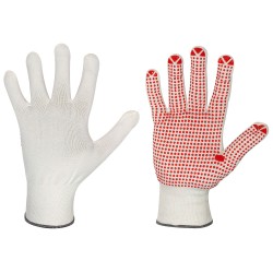 240 Paar NINGBO STRONGHAND® Handschuhe aus Polyamid und Baumwolle mit Vinyl-Noppen, weiss/rot, Kat 2
