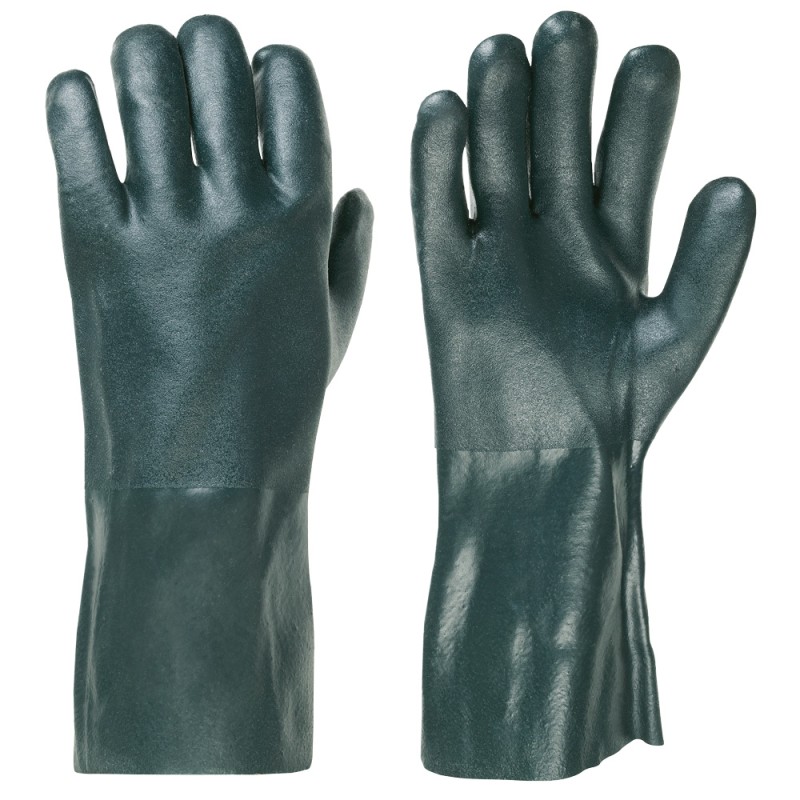 60 Paar HOUSTON Handschuhe aus Baumwoll-Jersey mit Vinyl-Beschichtung, grün, 35 cm, Kategorie 2