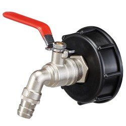 1 Stück EVERTEC IBC Adapter S60x6 mit Kugelauslaufventil 3/4" aus robustem Kunststoff, schwarz
