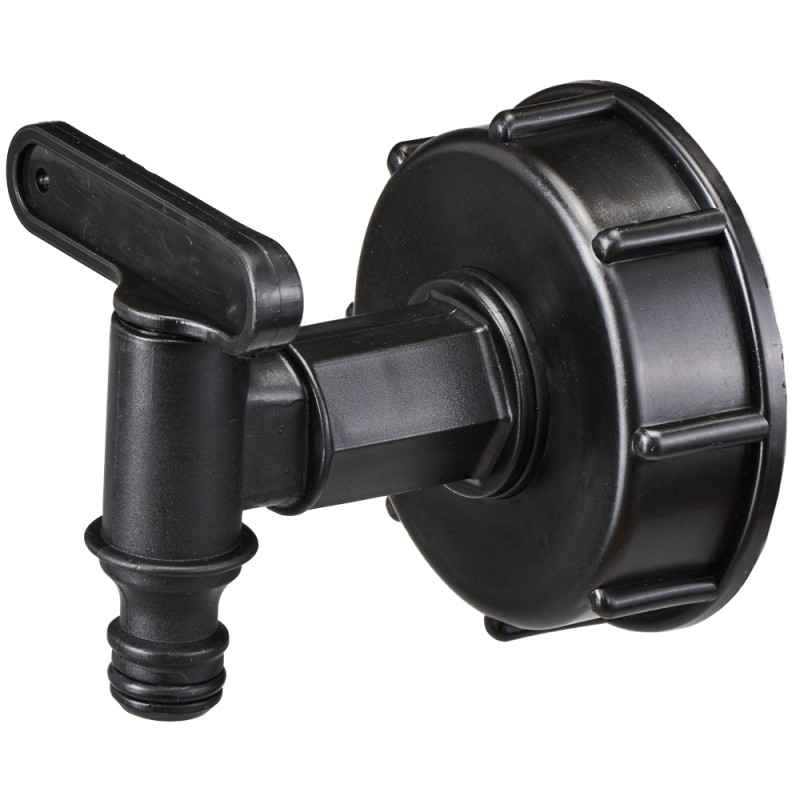 1 Stück Evertec IBC-Adapter S60x6 mit Auslaufhahn und Klicksystem, schwarz