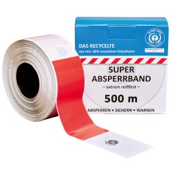 10 Rollen Baustellen-Absperrband, 80 mm, recycelt, rot-weiss