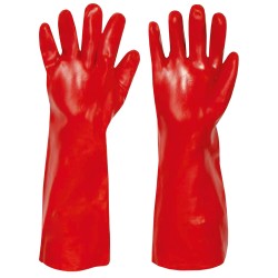 60 Paar Columbia Handschuhe aus Baumwoll-Trikot und Vinyl, rot, 45 cm, Kategorie 2
