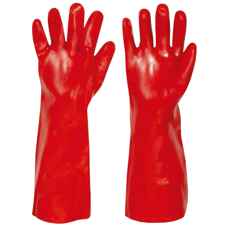 60 Paar Columbia Handschuhe aus Baumwoll-Trikot und Vinyl, rot, 45 cm, Kategorie 2