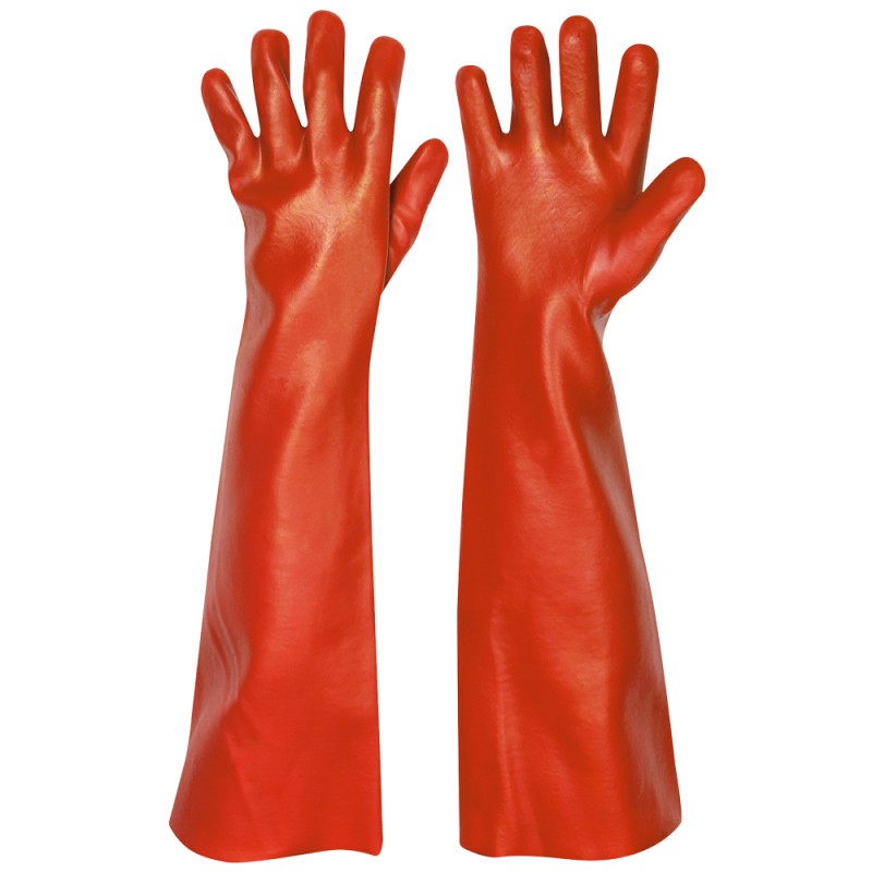 36 Paar Memphis Handschuhe aus Baumwoll-Trikot mit Vinylbeschichtung, rot, 60 cm, Kategorie 2