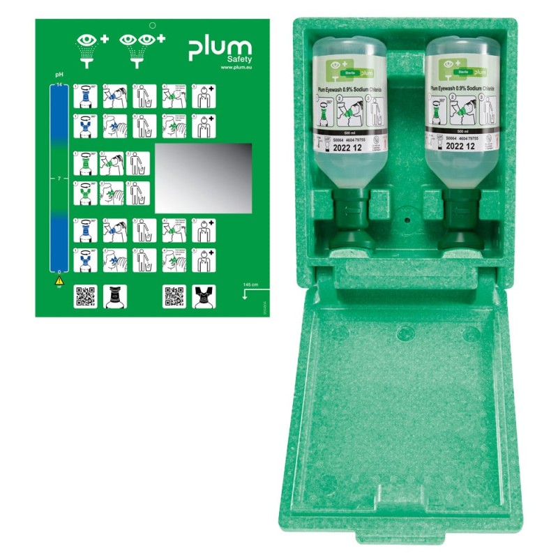 2x500ml Augen-Spülstation mit Wandbox, inklusive Spiegel und Zubehör, optimale Sicherheit für den Arbeitsplatz