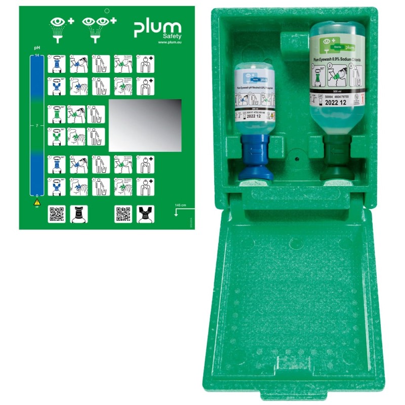 1 Box Kombi-Augenspülstation Wandmontage mit 200 ml pH-neutrale und 500 ml Augenspüllösung, inkl Piktogrammtafel