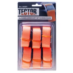 1 Set TECTOR Klemmschloss-Zurrgurt-Set, 60 cm x 25 mm, 250 daN, orange
