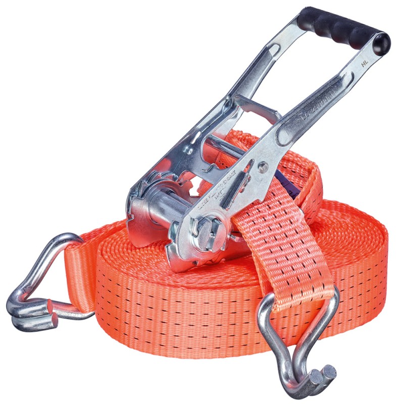 5 Stück TECTOR® Ratschengurte, 2-teilig mit Spitzhaken, 50 mm, LC 2500/5000 daN, orange