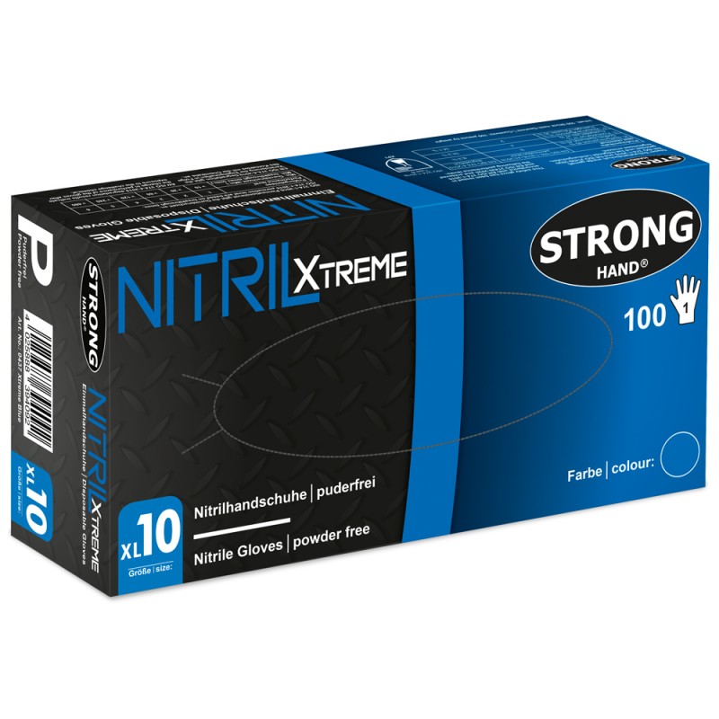 10 Box XTREME BLUE Nitrilhandschuhe, extra stark, puderfrei, EN ISO 374, Kategorie 3, blau