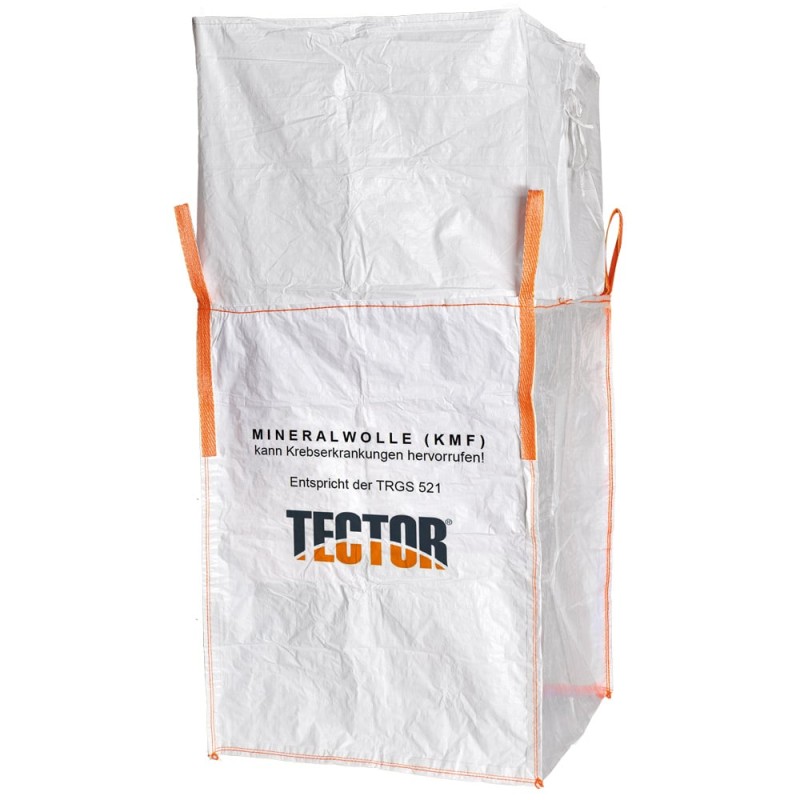 150 Stück TECTOR BIGBAG Mineralwolle mit 4 Hebeschlaufen, beschichtet, transparentes Gewebe, 90 x 90 x 120 cm