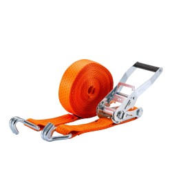 Zurrgurt 5000kg 2-teilig 50mm – 8 m mit Druckratsche und Doppelspitzhaken – 2500daN Orange