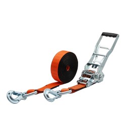 Zurrgurt 5000kg 2-teilig 50mm – 8 m mit Langarm-Zugratsche und Sicherungszurrhaken – 2500daN abriebfest