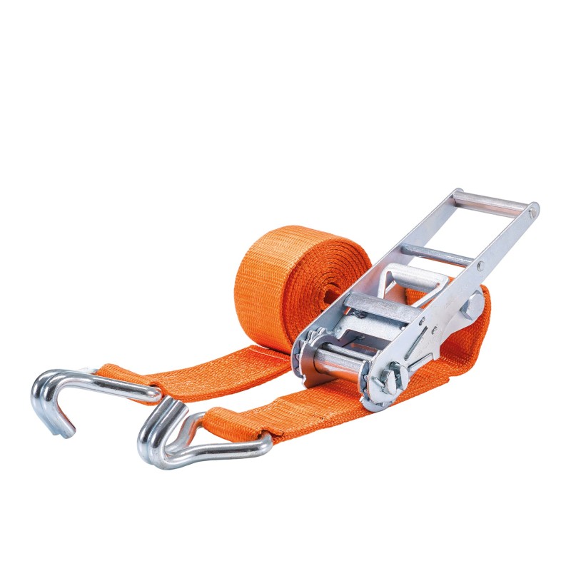 Zurrgurt 10'000kg 2-teilig 75mm – 10 m mit Druckratsche und Doppelspitzhaken – 5000daN Orange
