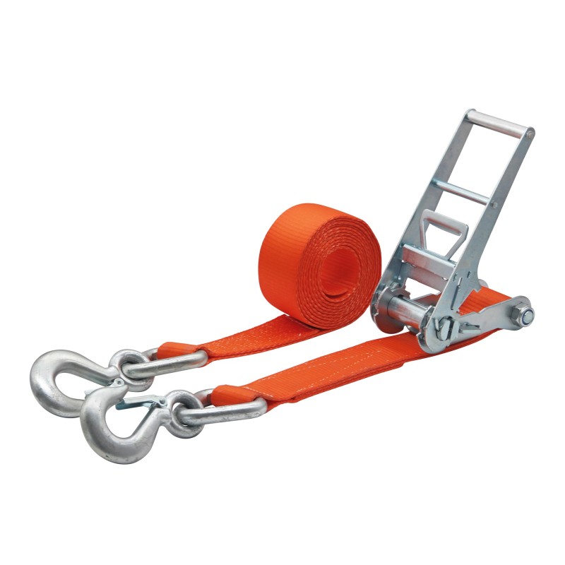 Zurrgurt 10'000kg 2-teilig 75mm – 8 m mit Langarm-Druckratsche und Sicherungszurrhaken – 2500daN Orange