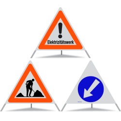 TRIOPAN Faltsignal 90 R1 Reflektierend Kombi mit Etui (Elektrizitätswerk - Baustelle - Links umfahren)