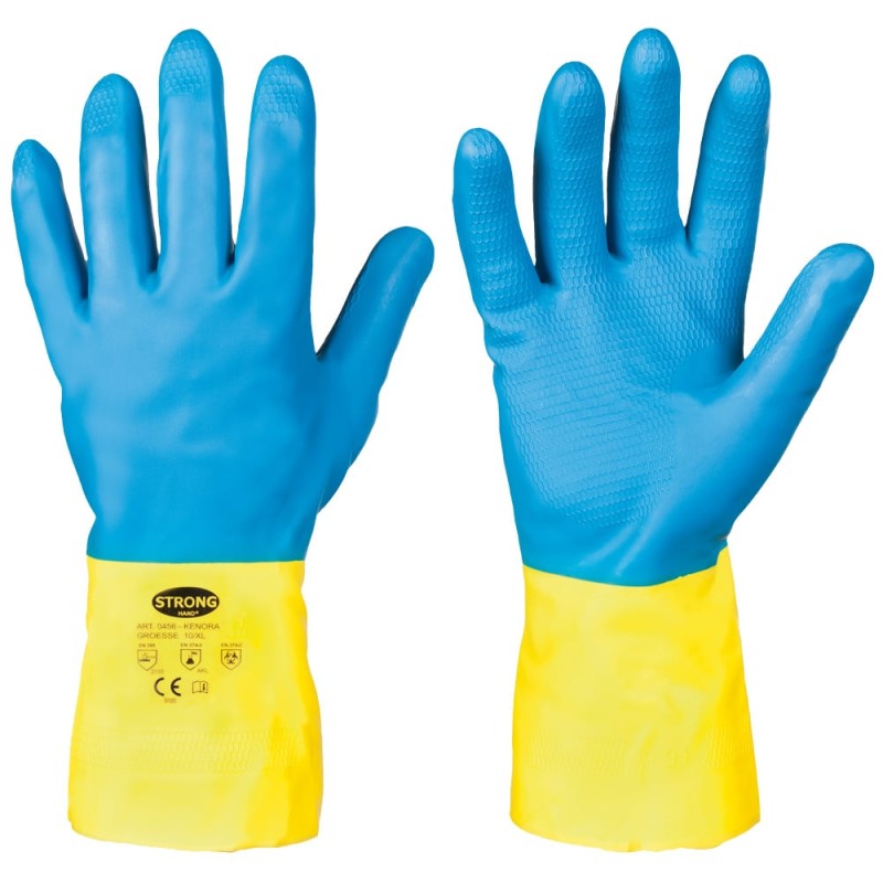 144 Paar KENORA STRONGHAND® Handschuhe aus Neopren/Latex, blau/gelb, ISO EN 374, Kat 3