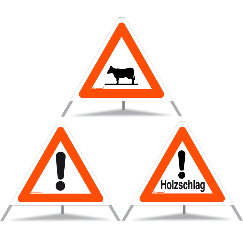 TRIOPAN Faltsignal 60 Tagesleuchtend Kombi mit Etui (Tiere - Andere Gefahren - Holzschlag)