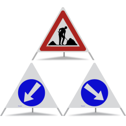 TRIOPAN Faltsignal 90 R2 Retro-reflektierend Kombi mit Etui (Baustelle - Links umfahren - Rechts umfahren)
