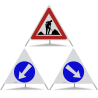 TRIOPAN Faltsignal 90 R2 Retro-reflektierend Kombi mit Etui (Baustelle - Links umfahren - Rechts umfahren)