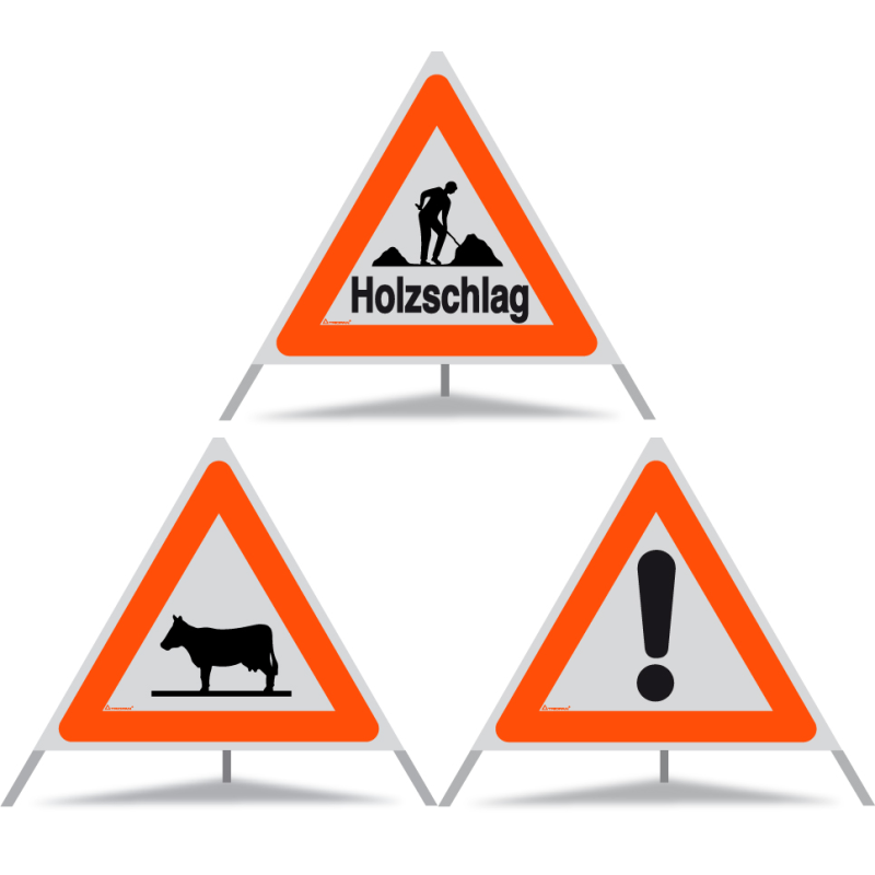TRIOPAN Faltsignal 90 Kombi R1 Reflektierend mit Etui (Holzschlag - Tiere - Andere Gefahren)