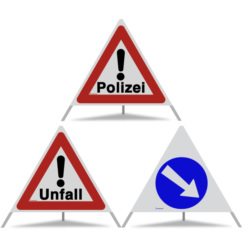 TRIOPAN Faltsignal 90 Kombi R2 Retro-reflektierend mit Etui (Polizei - Unfall - Rechts umfahren)