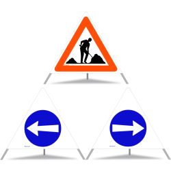TRIOPAN Faltsignal 90 Tagesleuchtend Kombi mit Etui (Baustelle - Fahrtrichtung links - Fahrtrichtung rechts)